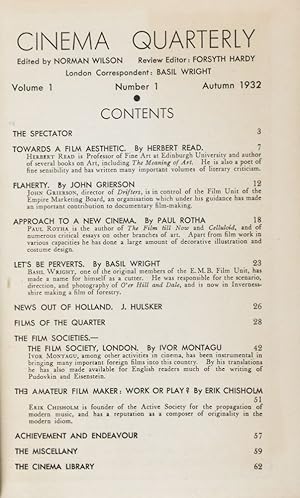 Cinema Quarterly: Vol. I (Nos. 1, 2, 3 & 4) & Vol. II (Nos. 1, 2, 3, & 4), 2. Vols. set (Complete...