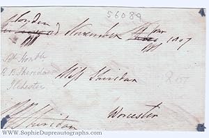 Autograph Address Panel Signed for Free Postage, (Richard Brinsley, 1751-1816, Playwright and Sta...