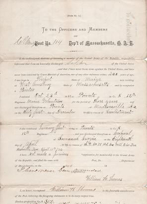 APPLICATION OF WILLIAM H. THOMAS, LATE CORPORAL, CO. K, 12th REG'T MAINE VOLS, FOR MEMBERSHIP IN ...