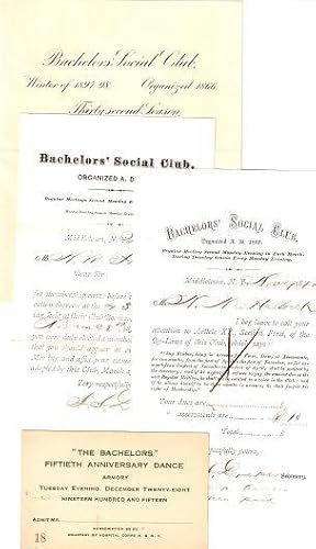 GROUP OF FOUR EPHEMERAL ITEMS RELATING TO THE MIDDLETOWN BACHELORS' SOCIAL CLUB, ORGANIZED IN 1866