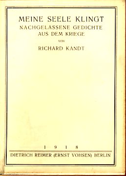Seller image for Meine Seele klingt. Nachgelassene Gedichte aus d. Kriege. Hrsg.: Franz Stuhlmann for sale by Fundus-Online GbR Borkert Schwarz Zerfa