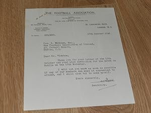 Imagen del vendedor de Typed Letter Signed from Stanley Rous Secretary Football Association on Official Football Association Letterhead Dated 17th October 1949 Addressed to Joe Wickham The Football Association of Ireland in Dublin a la venta por Dublin Bookbrowsers