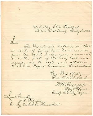 Imagen del vendedor de On the Day He was Promoted to Rear Admiral, Farragut Writes from His Flagship During the Bombardment of Vicksburg, Mississippi a la venta por Seth Kaller Inc.