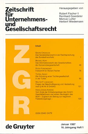 Seller image for Zeitschrift fr Unternehmens- und Gesellschaftsrecht (ZGR) Januar 1987, 16. Jahrgang Heft 1. for sale by Fundus-Online GbR Borkert Schwarz Zerfa
