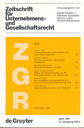 Bild des Verkufers fr Zeitschrift fr Unternehmens- und Gesellschaftsrecht (ZGR) April 1987, 16. Jahrgang Heft 2. zum Verkauf von Fundus-Online GbR Borkert Schwarz Zerfa