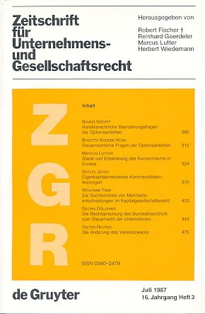 Seller image for Zeitschrift fr Unternehmens- und Gesellschaftsrecht (ZGR) Juli 1987, 16. Jahrgang Heft 3. for sale by Fundus-Online GbR Borkert Schwarz Zerfa