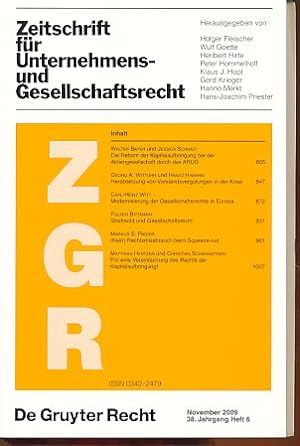 Seller image for Zeitschrift fr Unternehmens- und Gesellschaftsrecht (ZGR) November 2009, 38. Jahrgang Heft 6. for sale by Fundus-Online GbR Borkert Schwarz Zerfa