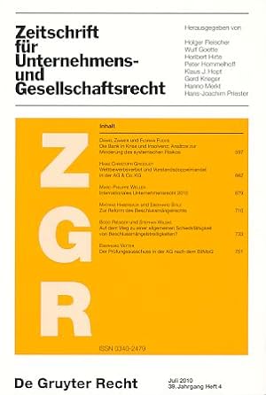 Seller image for Zeitschrift fr Unternehmens- und Gesellschaftsrecht (ZGR) Juli 2010, 39. Jahrgang Heft 4. for sale by Fundus-Online GbR Borkert Schwarz Zerfa