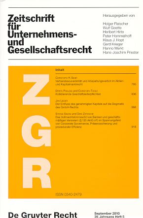 Seller image for Zeitschrift fr Unternehmens- und Gesellschaftsrecht (ZGR) September 2010, 39. Jahrgang Heft 5. for sale by Fundus-Online GbR Borkert Schwarz Zerfa