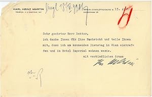 Bild des Verkufers fr Ms. Brief mit eigenh. U. zum Verkauf von Antiquariat INLIBRIS Gilhofer Nfg. GmbH