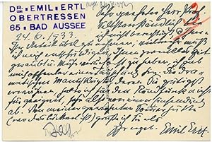 Seller image for Eigenh. Postkarte mit U. for sale by Antiquariat INLIBRIS Gilhofer Nfg. GmbH