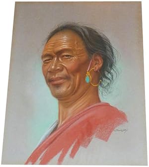 Original Pastel - Tibetan Man with Jade