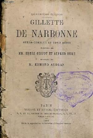 Seller image for GILETTE DE NARBONNE OPERA COMIQUE EN TROIS ACTES / 4E EDITION. for sale by Le-Livre