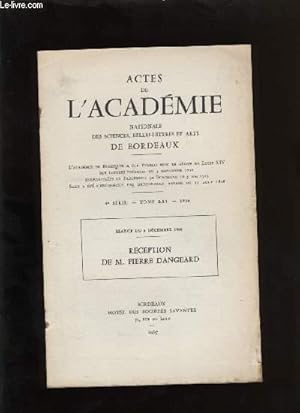 Seller image for Actes de l'acadmie nationale des sciences, belles-lettres et arts de Bordeaux. Rception de Pierre Dangeard. for sale by Le-Livre