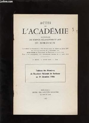 Seller image for Actes de l'acadmie nationale des sciences, belles-lettres et arts de Bordeaux. Tableau des Membres de l'Acadmie Nationale de Bordeaux au 31 dcembre 1966. for sale by Le-Livre