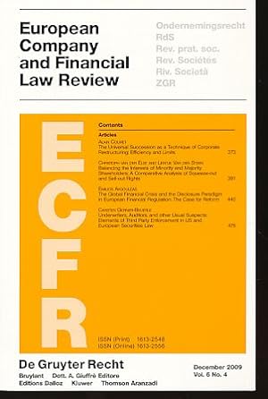 Bild des Verkufers fr European Company and Financial Law Review (ECFR) Vol. 6, No. 4, 2009. zum Verkauf von Fundus-Online GbR Borkert Schwarz Zerfa