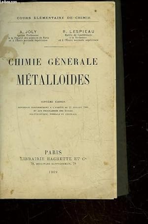 Bild des Verkufers fr CHIMIE GENERALE METALLOIDES zum Verkauf von Le-Livre