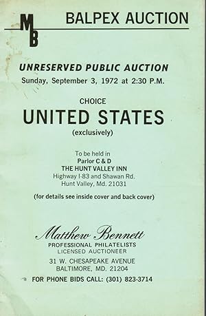 Seller image for Balpex Auction: September 3, 1972 for sale by Bookshop Baltimore