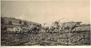 Image du vendeur pour Labourage Nivernais' Two teams of oxen ploughing by Auguste Anastasi [1820-1889]. mis en vente par R.G. Watkins Books and Prints