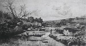 Imagen del vendedor de Les Sources de l'Albarine (Ain). Landscape showing stream and trees, with ducks on rocks. a la venta por R.G. Watkins Books and Prints