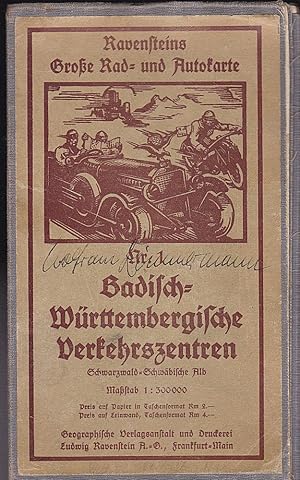 Bild des Verkufers fr Ravensteins groe Rad- und Autokarte, Badisch-wrttemberische Verkehrszentren, Schwarzwald, Schwbische Alb zum Verkauf von Versandantiquariat Karin Dykes