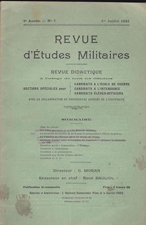 Imagen del vendedor de Revue d'Etudes Militaires, Revue Didactique, 9 e Annee, No. 7, 1 Juillet 1921 a la venta por Versandantiquariat Karin Dykes