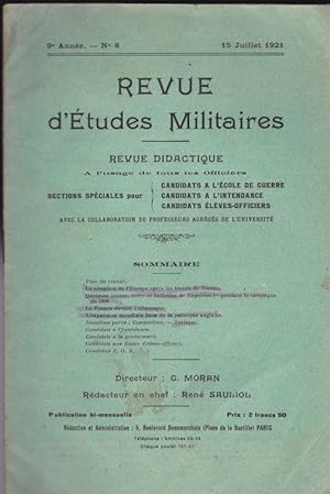 Imagen del vendedor de Revue d'Etudes Militaires, Revue Didactique, 9 e Annee, No. 8, 15 Juillet 1921 a la venta por Versandantiquariat Karin Dykes