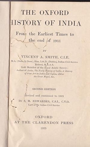 Bild des Verkufers fr The Oxford History of India, From the earliest times to the end of 1911 zum Verkauf von Versandantiquariat Karin Dykes