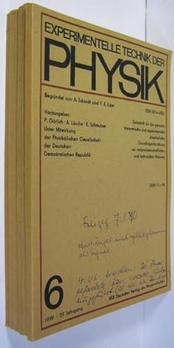 Imagen del vendedor de Experimentelle Technik der Physik. Zeitschrift fr die gesamte theoretische und experimentelle physikalische Grundlagenforschung zur naturwissenschaftlichen und technischen Nutzung. 27. Jahrgang 1979 Hefte 1 - 6 [vollstndig]. a la venta por Rotes Antiquariat