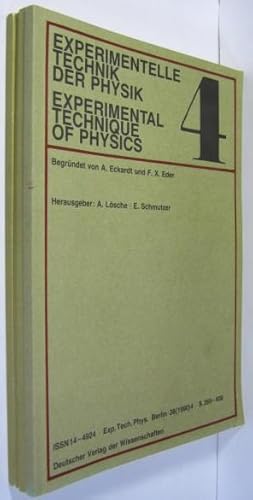 Imagen del vendedor de Experimentelle Technik der Physik. Zeitschrift fr die gesamte theoretische und experimentelle physikalische Grundlagenforschung zur naturwissenschaftlichen und technischen Nutzung. 38. Jahrgang 1990 Hefte 1 - 4. a la venta por Rotes Antiquariat