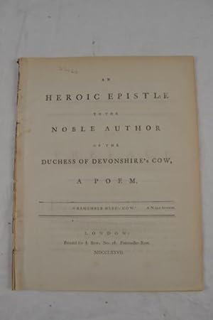 An heroic epistle to the noble author of the Duchess of Devonshire's cow.