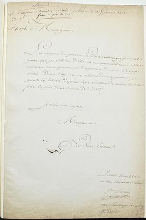 Imagen del vendedor de Lettre autographe signe date du 21 septembre 1808, adresse  Monseigneur. a la venta por Bonnefoi Livres Anciens