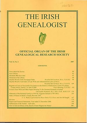 Imagen del vendedor de The Irish Genealogist: Volume 12, No. 2: 2008 a la venta por Dorley House Books, Inc.