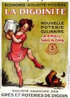 Bild des Verkufers fr Affiche publicitaire en couleur colle sur carton de 1928, Illustre par Francisque Poulbot pour les grs et poteries de Digoin,  La Digoinite - Economie-Solidit-Hygine. Nouvelle Poterie Culinaire zum Verkauf von JOIE DE LIRE