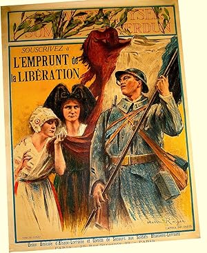 Affiche lihographie couleur signée Royer Henri Paul. MARNE - YSER - SOMME - VERDUN : l' aurore;