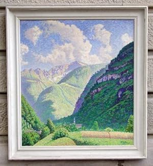 Tessiner Landschaft (Someo im Maggiatal gegen den Cima de Broglio). Oel a. Leinwand.