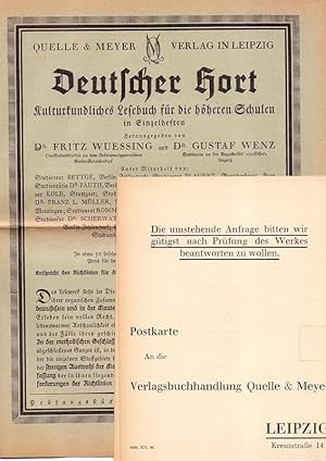 Werbebroschüre/Verlagsinformation Quelle & Meyer Verlag Leipzig : Deutscher Hort. Kulturkundliche...