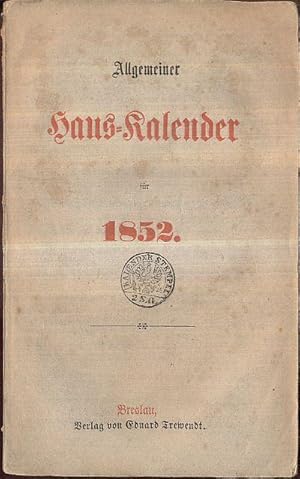 Allgemeiner Haus-Kalender für 1852 (5. Jahrgang).