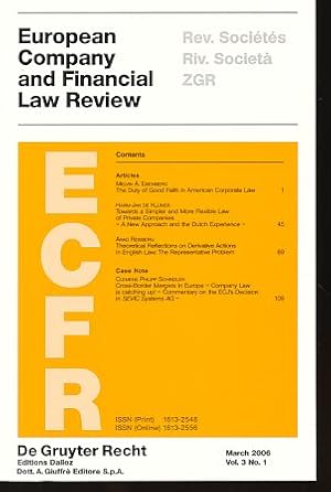 Bild des Verkufers fr European Company and Financial Law Review (ECFR) Vol. 3, No. 1, 2006. zum Verkauf von Fundus-Online GbR Borkert Schwarz Zerfa