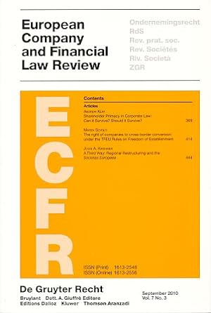 Bild des Verkufers fr European Company and Financial Law Review (ECFR) Vol. 7, No. 3, 2010. zum Verkauf von Fundus-Online GbR Borkert Schwarz Zerfa