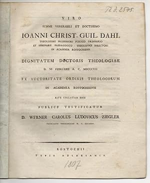 Bild des Verkufers fr Viro Summe Venerabili Et Doctissimo Ioanni Christ. Guil. Dahl. Promotionsankndigung von Dahl. zum Verkauf von Wissenschaftliches Antiquariat Kln Dr. Sebastian Peters UG