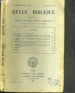 Seller image for REVUE BIBLIQUE - N1 JANVIER 1960. for sale by Le-Livre