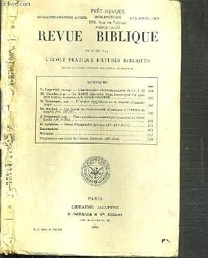 Seller image for REVUE BIBLIQUE - N2 AVRIL 1963 for sale by Le-Livre