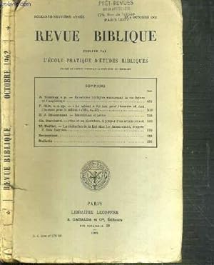 Seller image for REVUE BIBLIQUE - N4 OCTOBRE 1962 for sale by Le-Livre