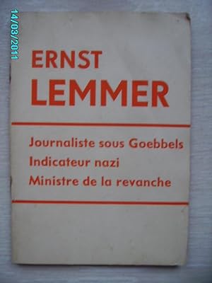 Bild des Verkufers fr ERNST LEMMER,JOURNALISTE SOUS GOEBBELS,INDICATEUR NAZI,MINISTRE DE LA REVANCHE zum Verkauf von Bibliofolie