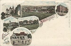 Gruß aus Schleusingen. (Panorama). Schloss. Gymnasium. Waldhaus. Villen. Marktplatz.