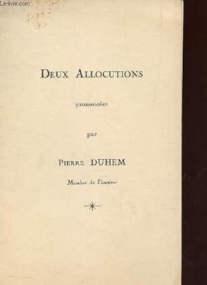 Bild des Verkufers fr DEUX ALLOCUTIONS PRONONCEES PAR PIERRE DUHEM. zum Verkauf von Le-Livre