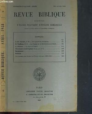 Seller image for REVUE BIBLIQUE - N42 AVRIL 1958. for sale by Le-Livre