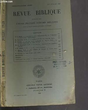 Seller image for REVUE BIBLIQUE - N3 JUILLET 1959. for sale by Le-Livre