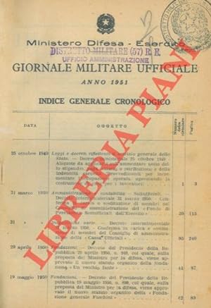 Giornale militare ufficiale. Anno 1951 + Indice generale cronologico.